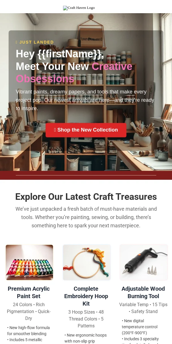 new arrival email template for arts & crafts