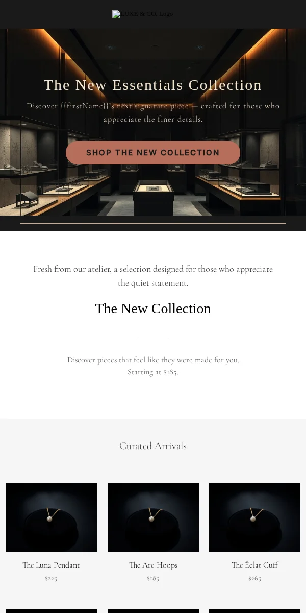 new arrival email template for jewelry brands