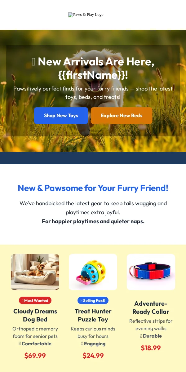 new arrival email template for pet businesses