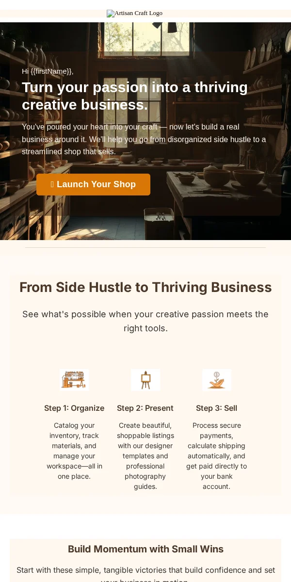onboarding email template for arts & crafts