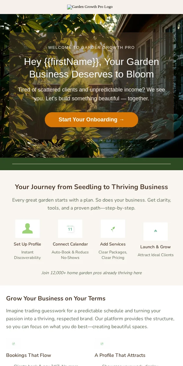 onboarding email template for home & garden
