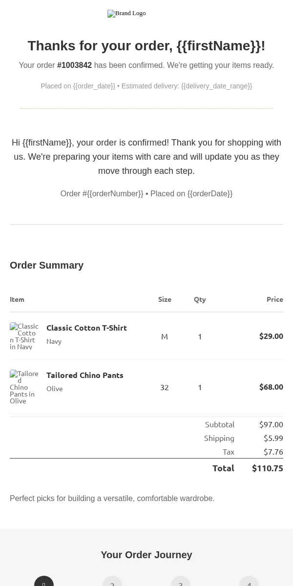 Order Confirmation Email Template for Apparel Fashion