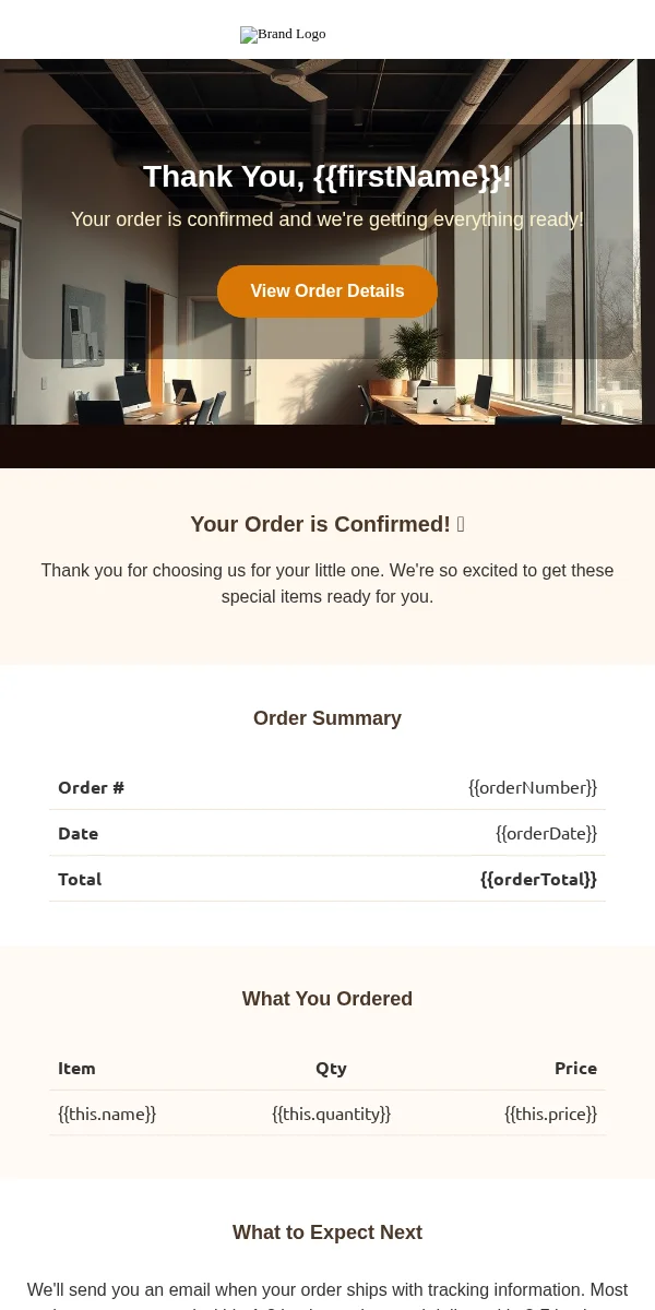 Order Confirmation Email Template for Baby Kids