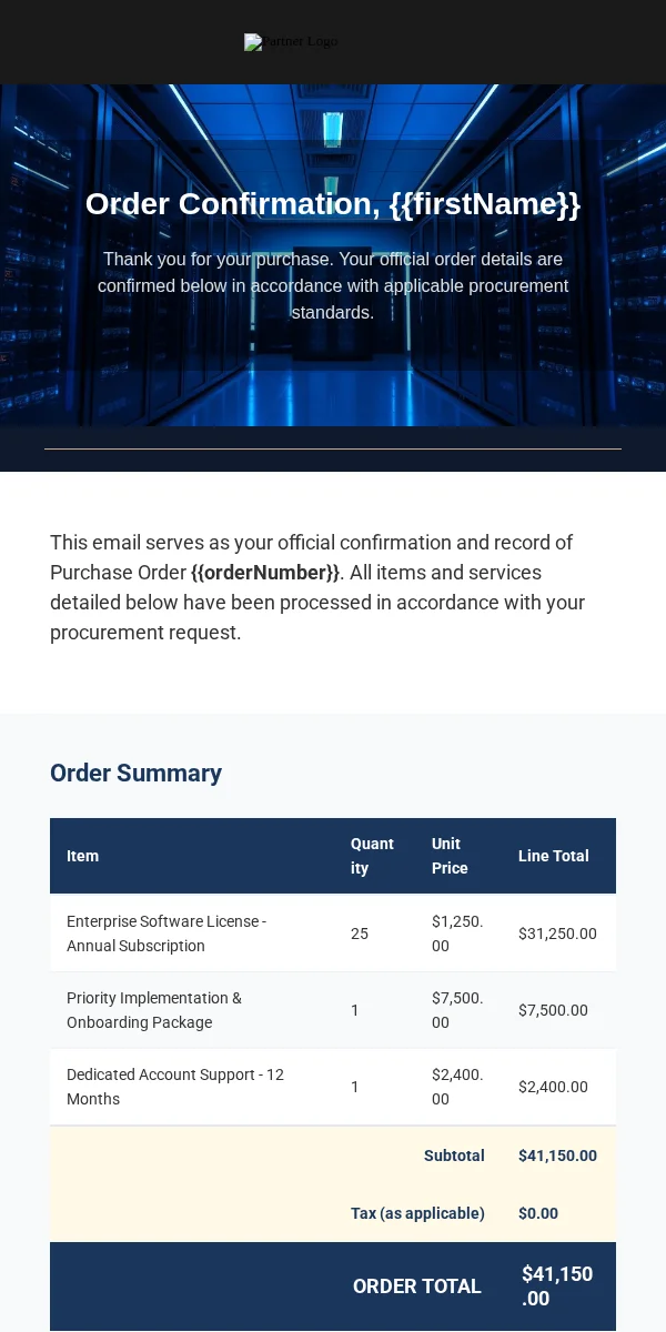 Order Confirmation Email Template for Government Public