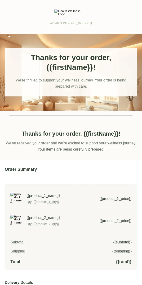 Order Confirmation Email Template for Health Wellness