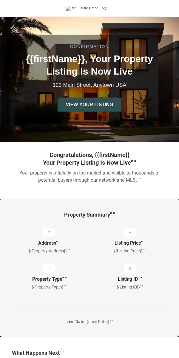 Order Confirmation Email Template for Real Estate