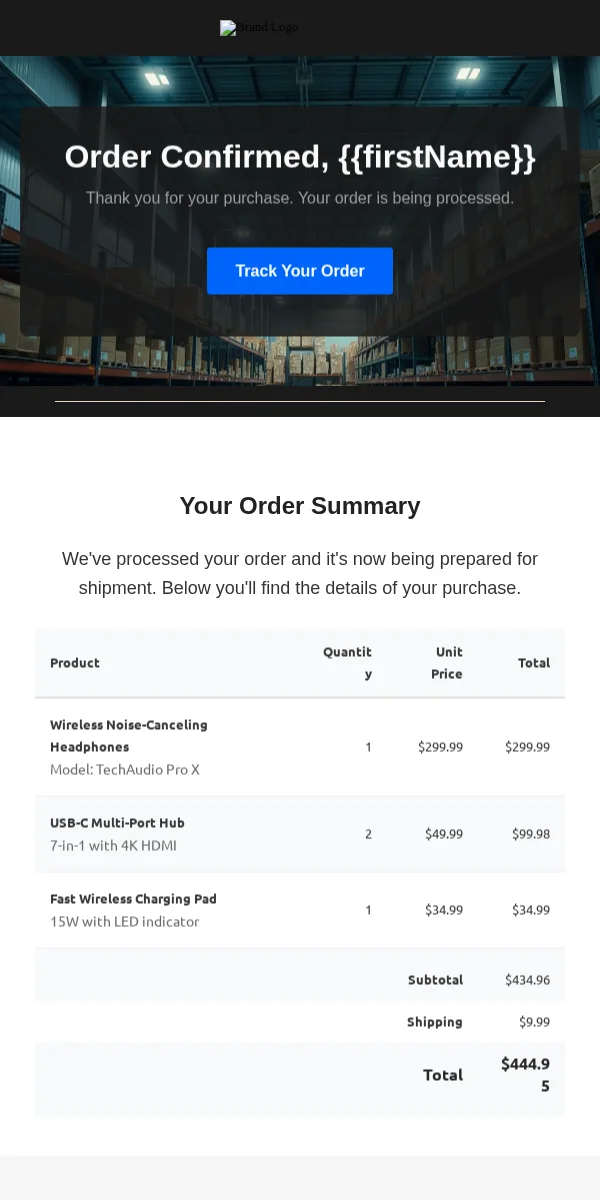 Order Confirmation Email Template for Technology