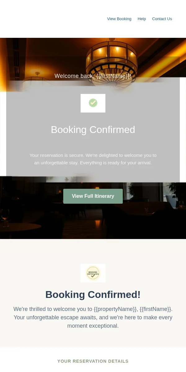 Order Confirmation Email Template for Travel Hospitality