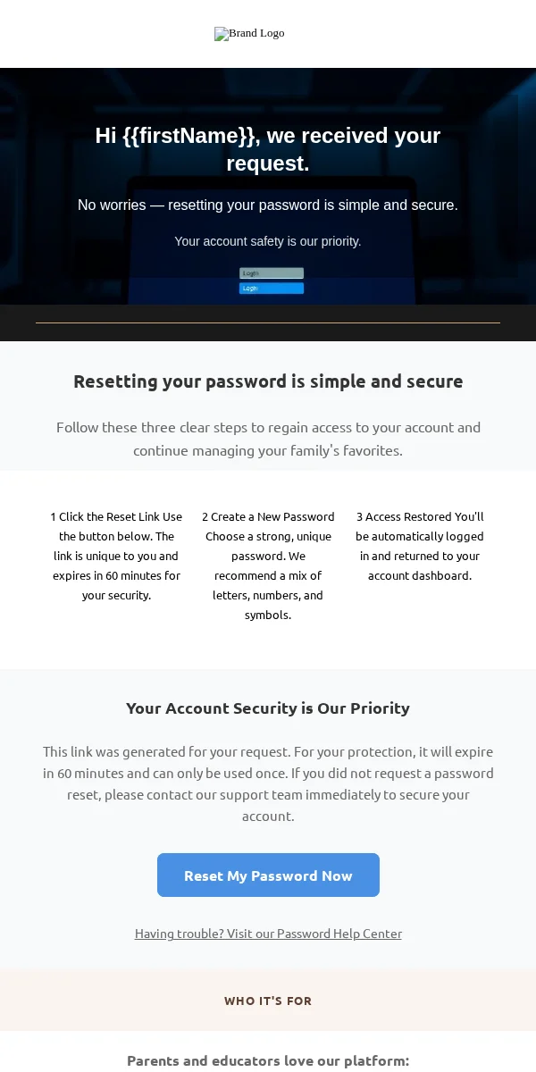 password reset email template for baby & kids brands