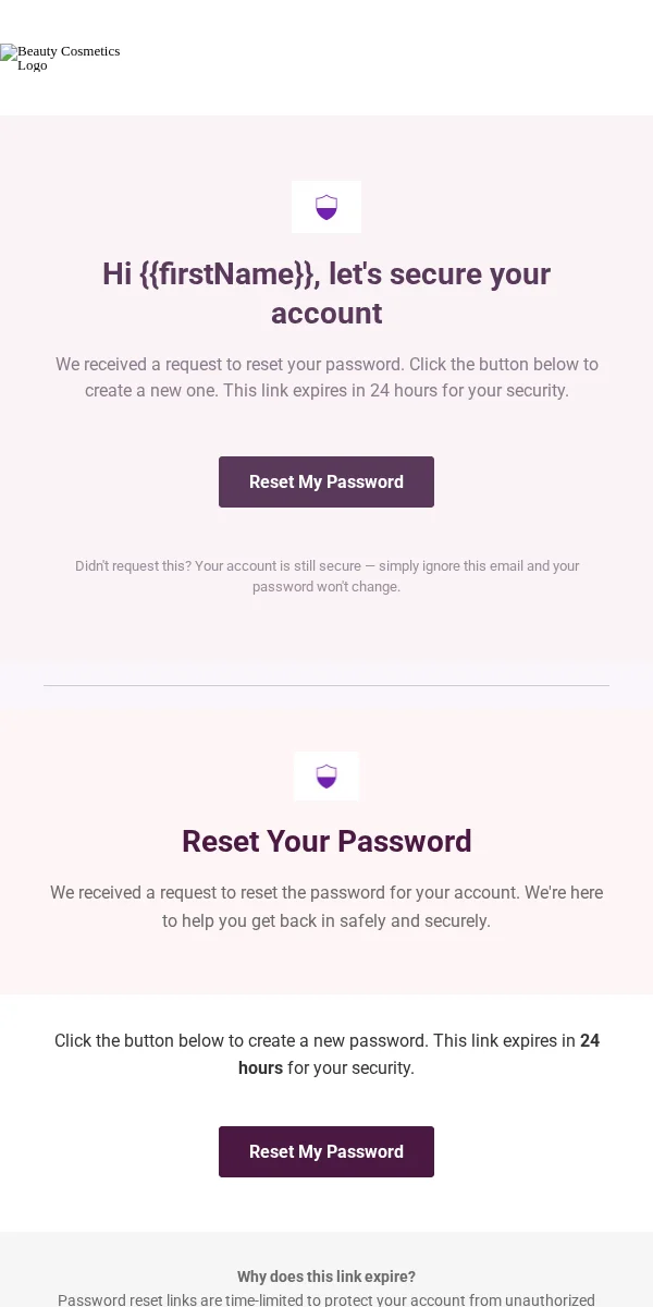 Password Reset Email Template for Beauty Cosmetics