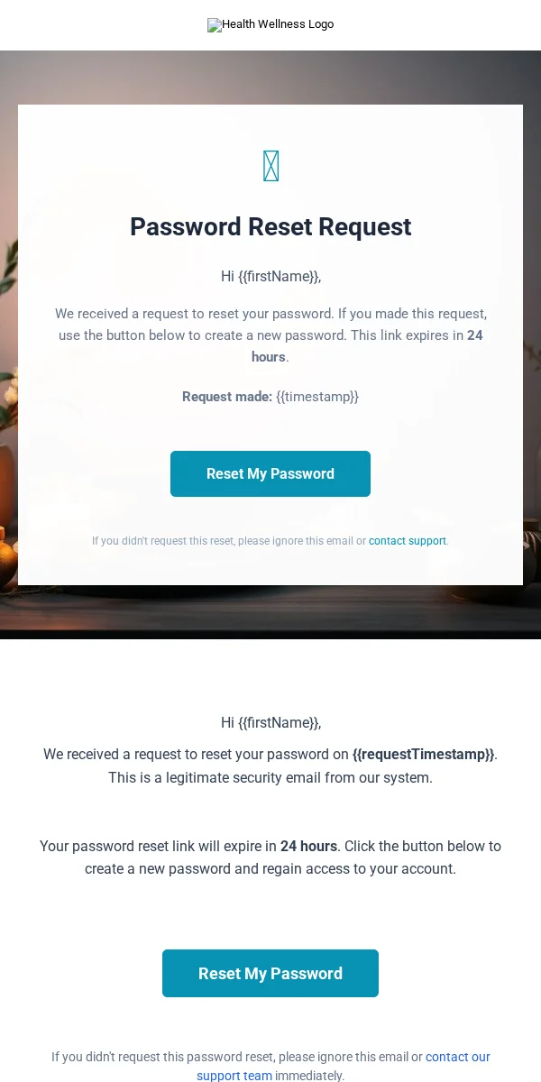 Password Reset Email Template for Health Wellness