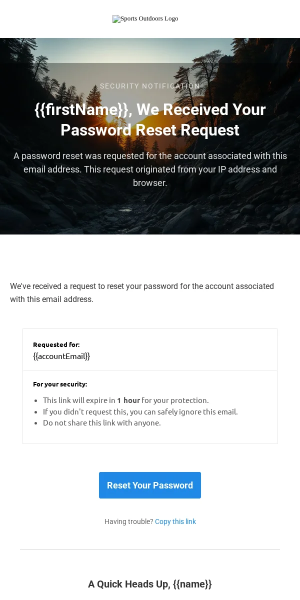 password reset email template for fitness & sports