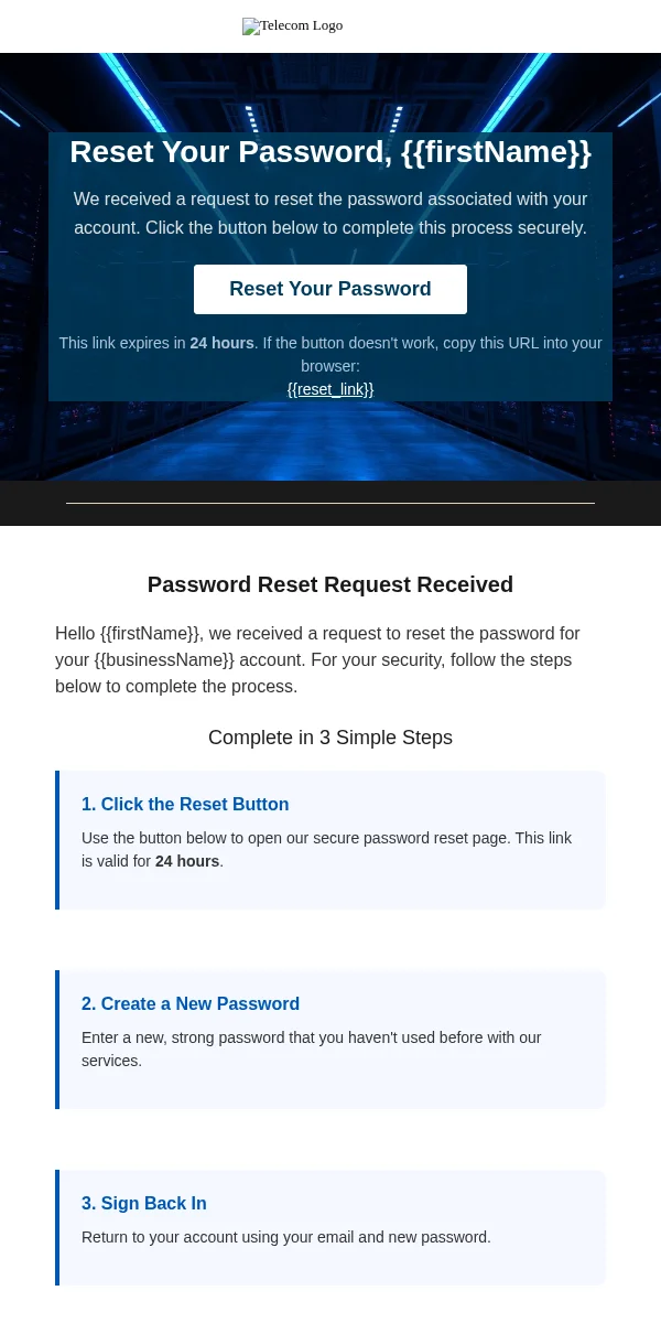 password reset email template for telecom