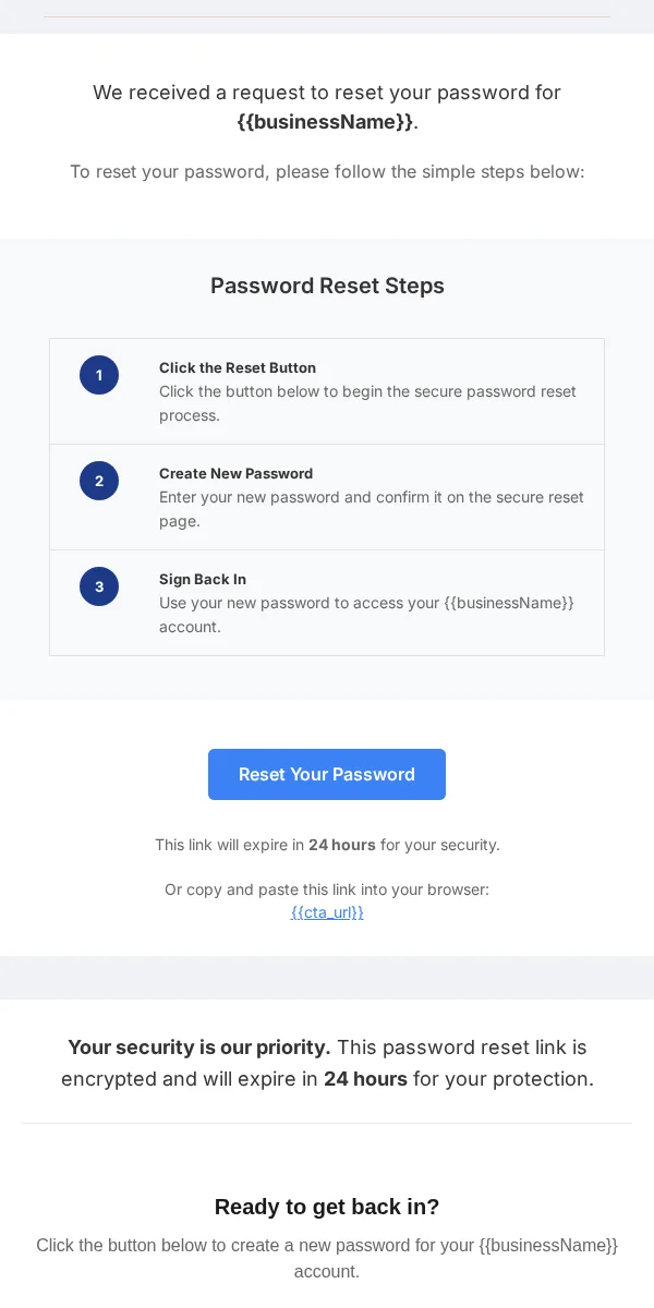 Password Reset Email Template for Travel Hospitality