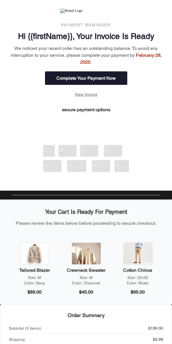 Payment Reminder Email Template for Apparel Fashion