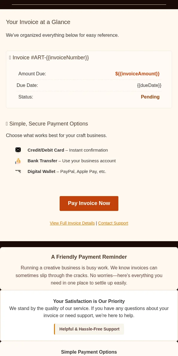 Payment Reminder Email Template for Arts Crafts
