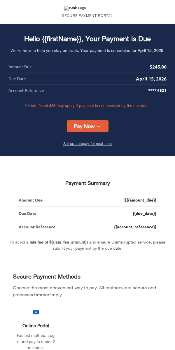 Payment Reminder Email Template for Finance Banking