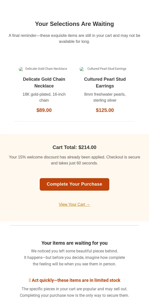 Payment Reminder Email Template for Jewelry Accessories