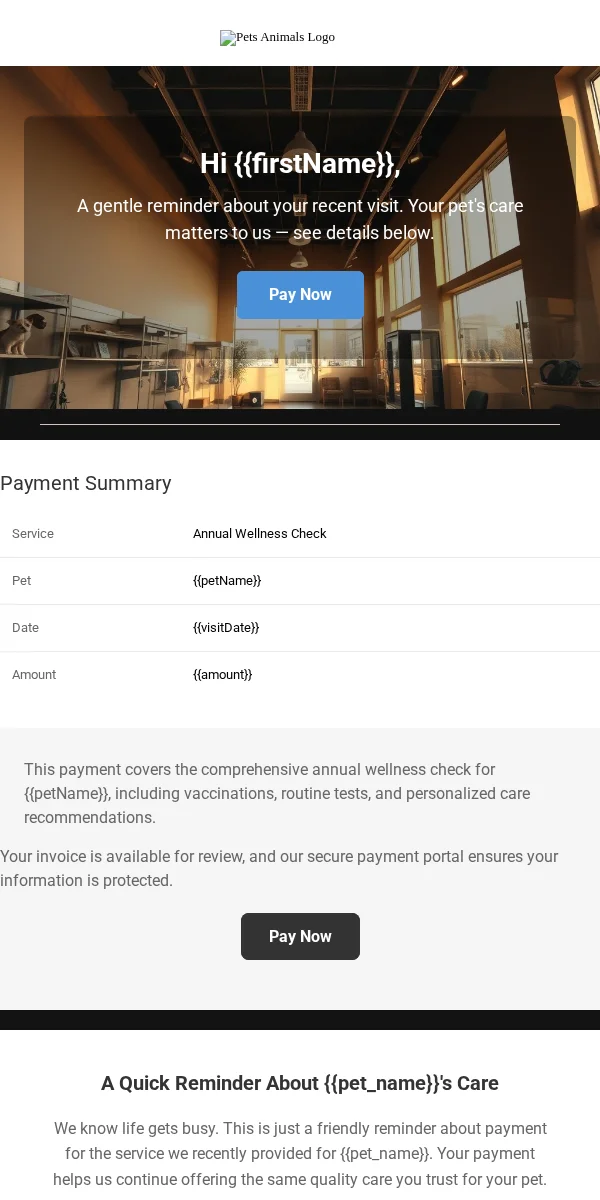Payment Reminder Email Template for Pets Animals