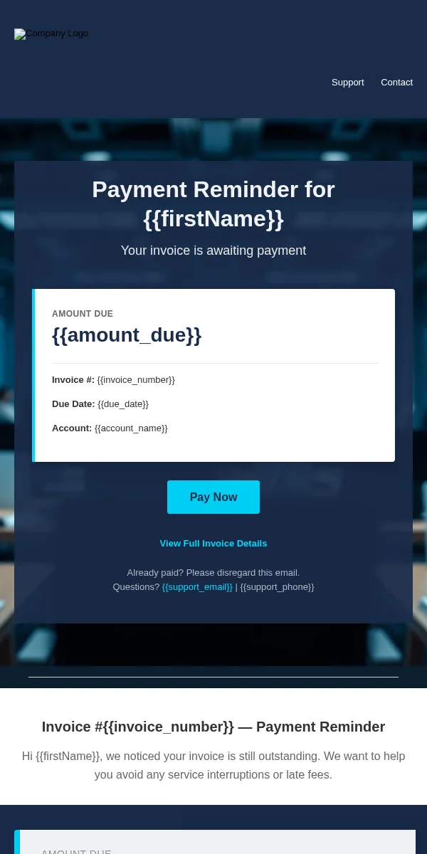Payment Reminder Email Template for Technology