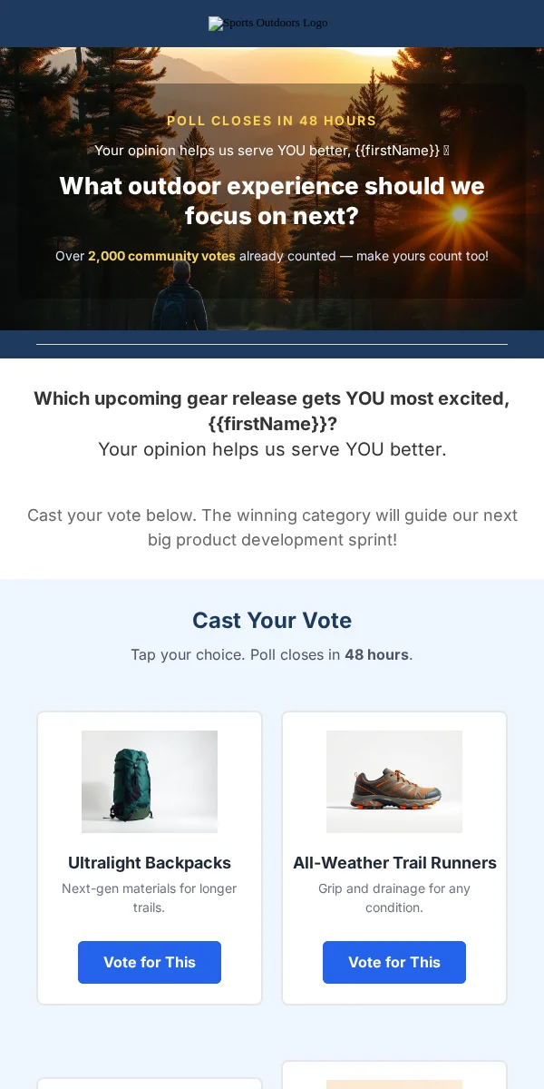 Poll Email Template for Sports Outdoors
