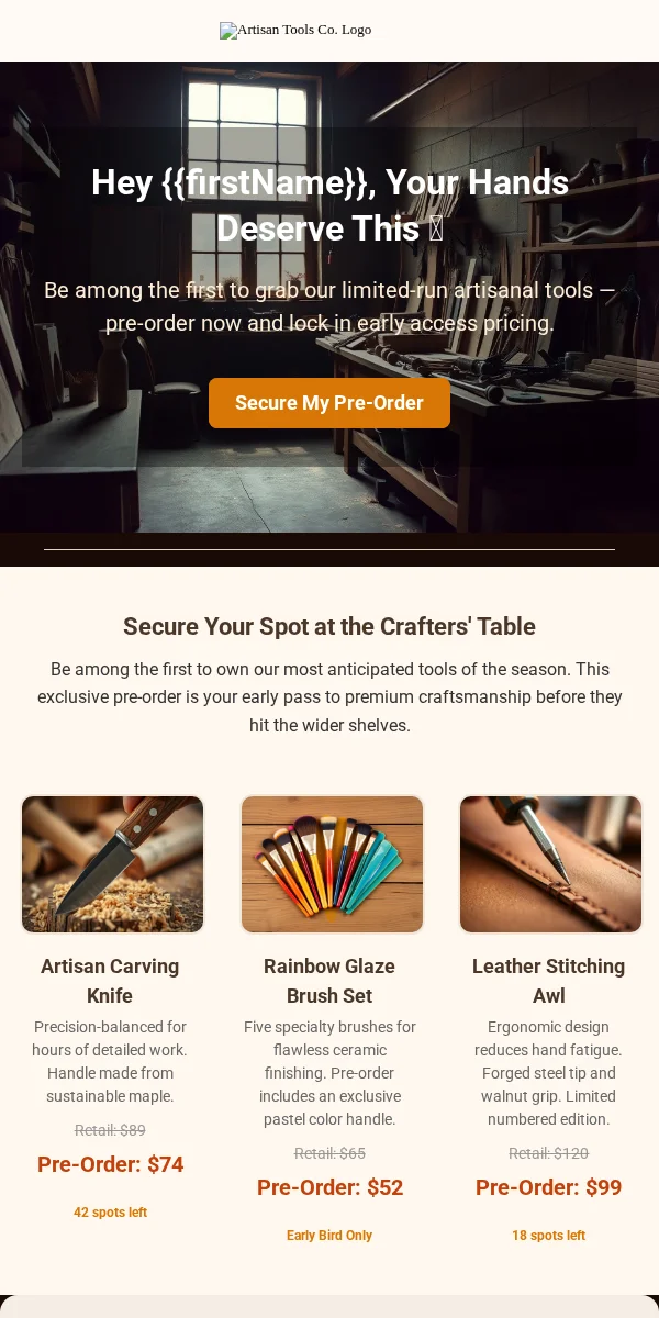 Pre Order Email Template for Arts Crafts