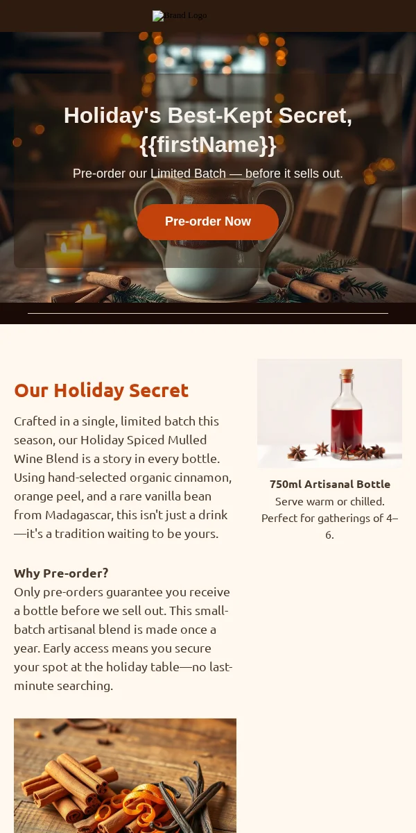 Pre Order Email Template for Food Beverage