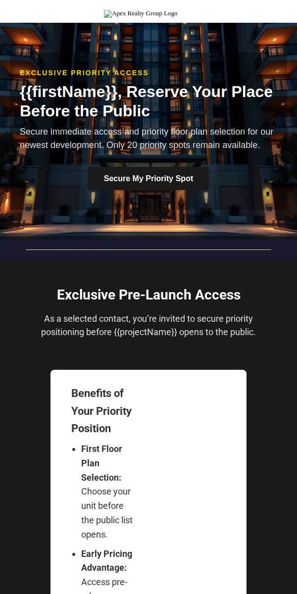 Pre Order Email Template for Real Estate