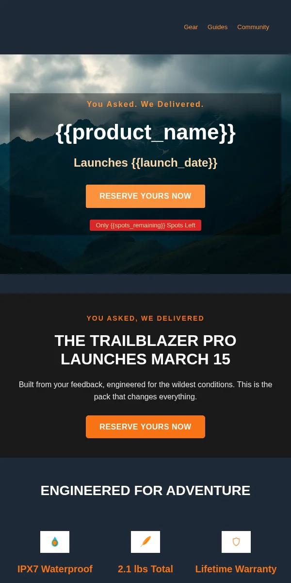 Pre Order Email Template for Sports Outdoors