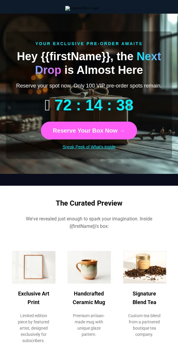 Pre Order Email Template for Subscription Boxes