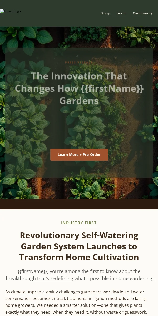 Press Release Email Template for Home Garden