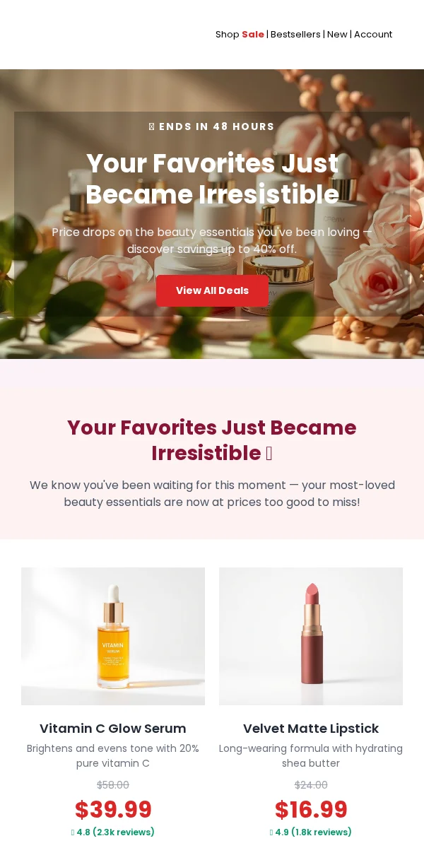 Price Drop Alert Email Template for Beauty Cosmetics