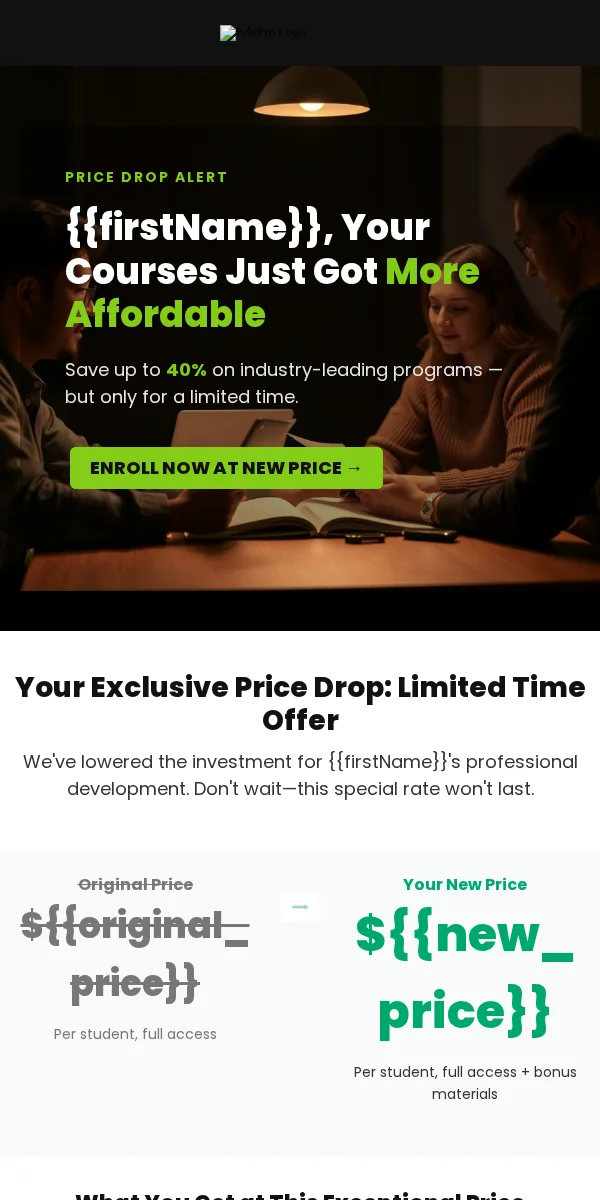 Price Drop Alert Email Template for Education