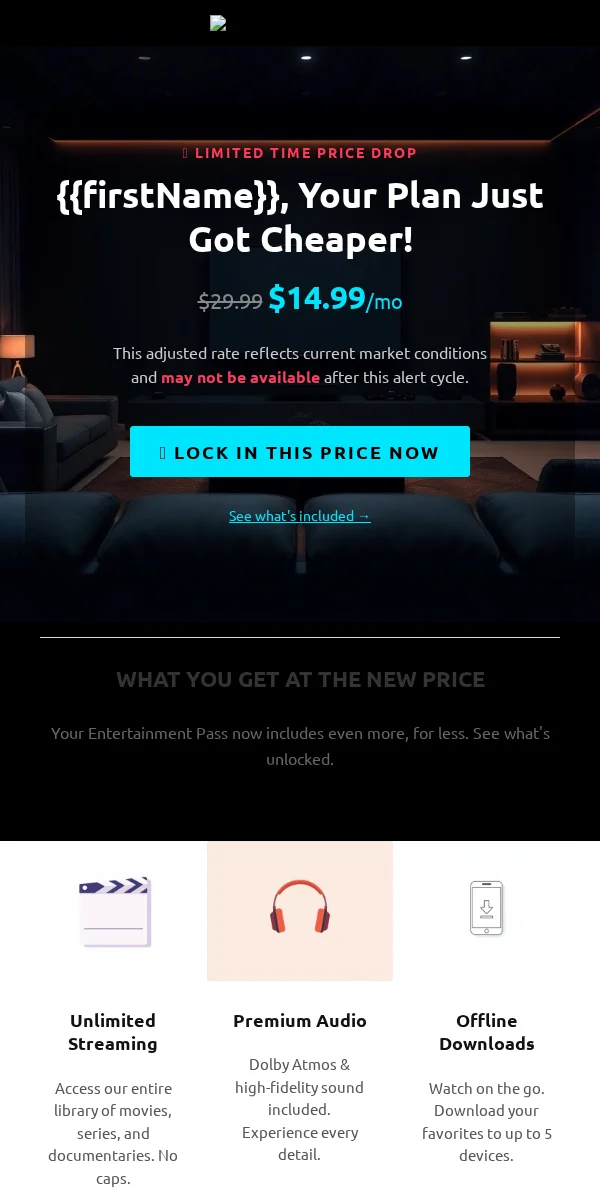 Price Drop Alert Email Template for Entertainment Media