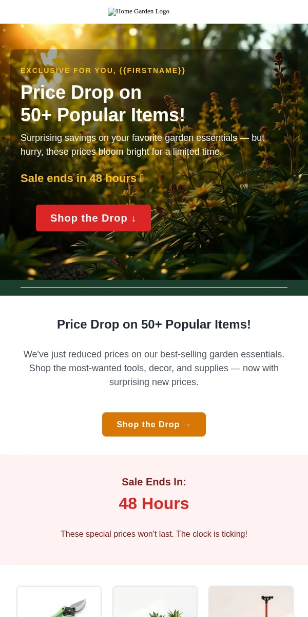 Price Drop Alert Email Template for Home Garden