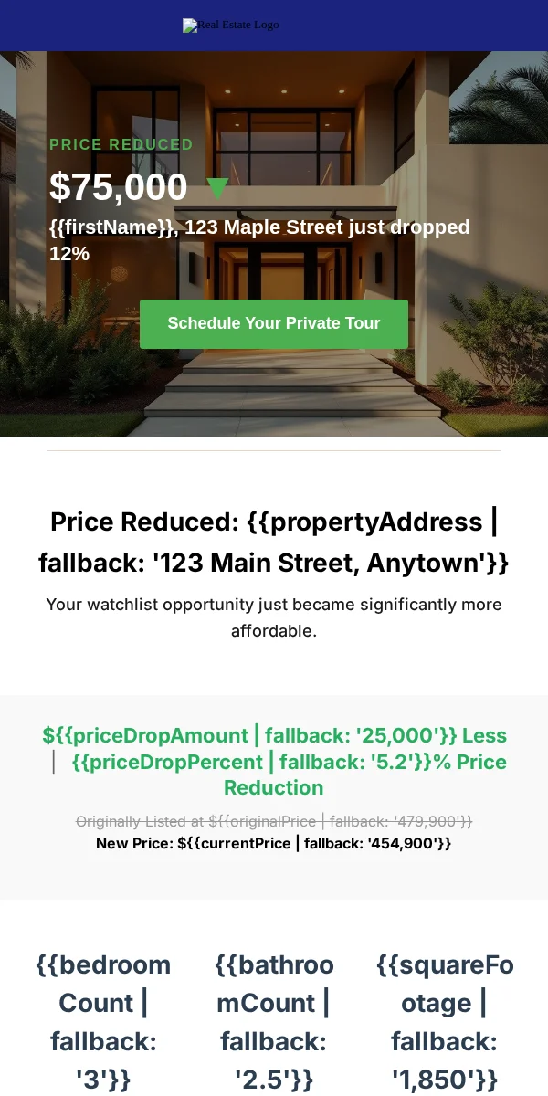 Price Drop Alert Email Template for Real Estate