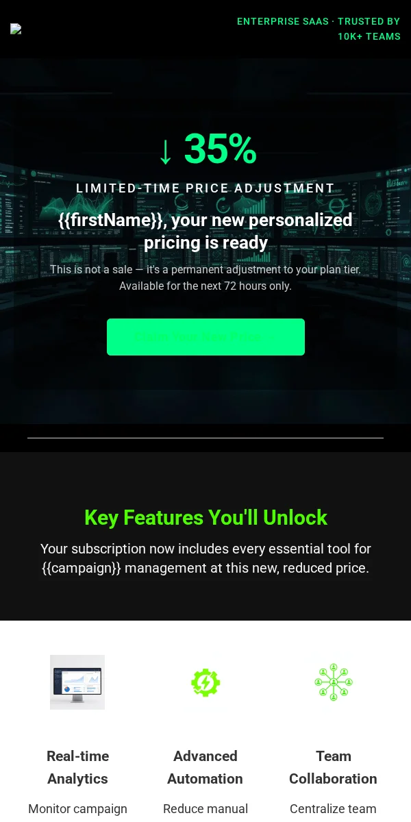 Price Drop Alert Email Template for Saas Software