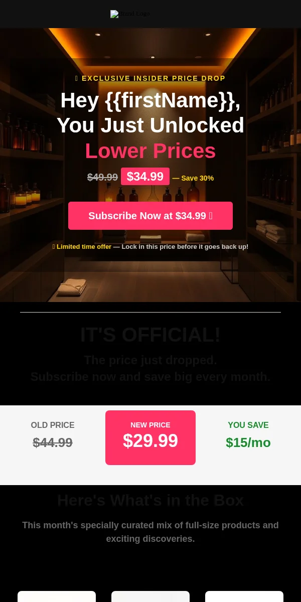 Price Drop Alert Email Template for Subscription Boxes