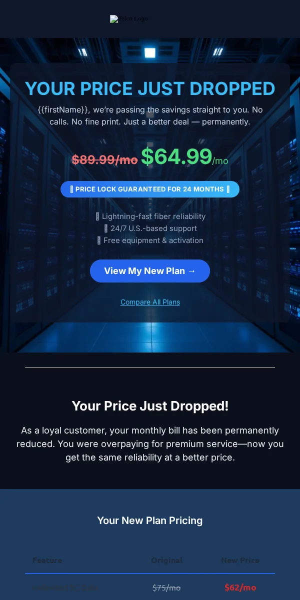 Price Drop Alert Email Template for Telecommunications