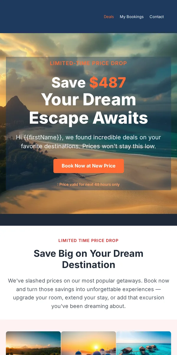 Price Drop Alert Email Template for Travel Hospitality
