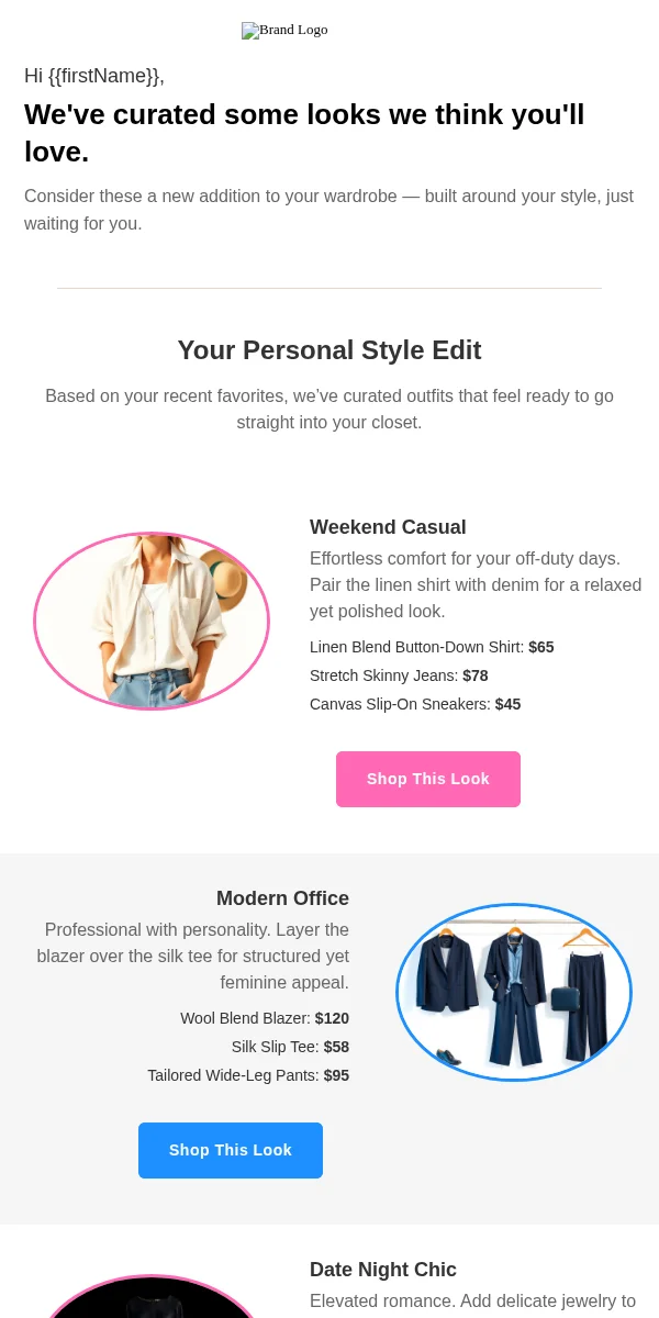 Product Recommendation Email Template for Apparel Fashion