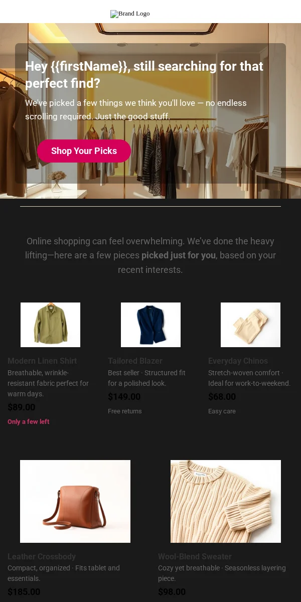 Product Recommendation Email Template for Ecommerce Retail