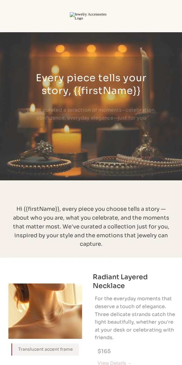 Product Recommendation Email Template for Jewelry Accessories