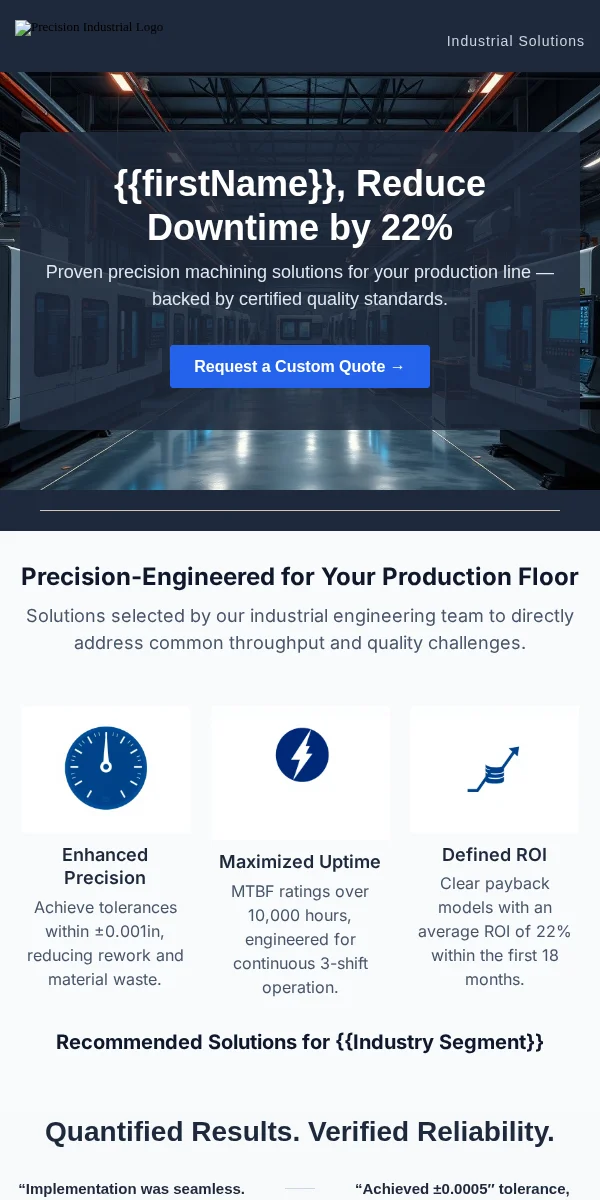 Product Recommendation Email Template for Manufacturing Industrial