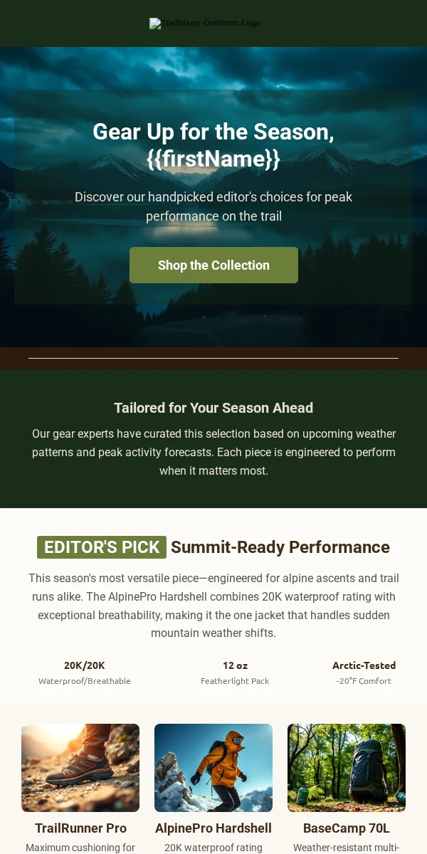 Product Recommendation Email Template for Sports Outdoors