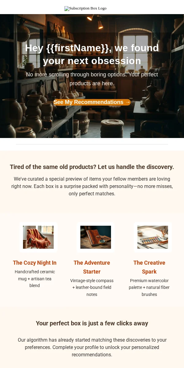 Product Recommendation Email Template for Subscription Boxes