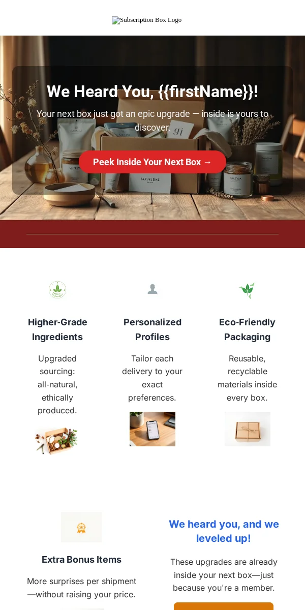 Product Update Email Template for Subscription Boxes