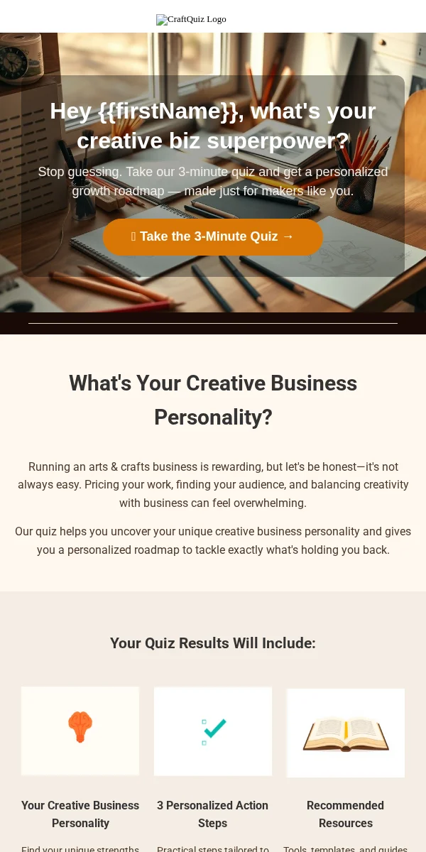 quiz email template for arts & crafts