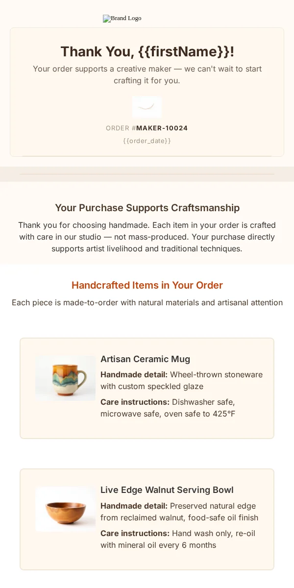 Receipt Email Template for Arts Crafts