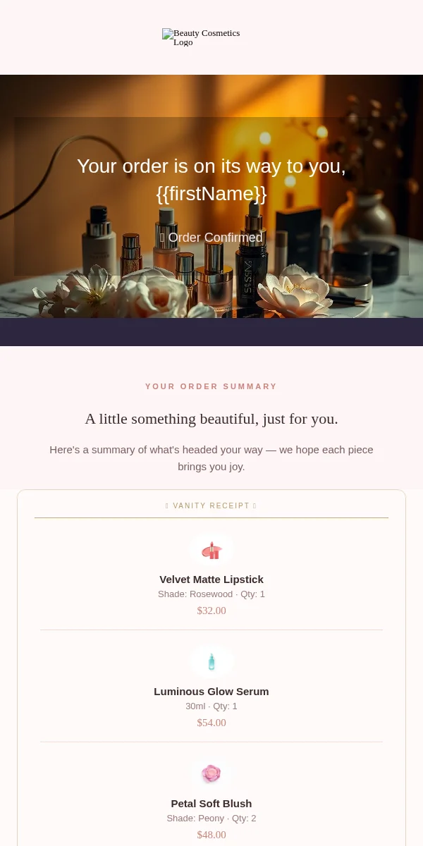Receipt Email Template for Beauty Cosmetics